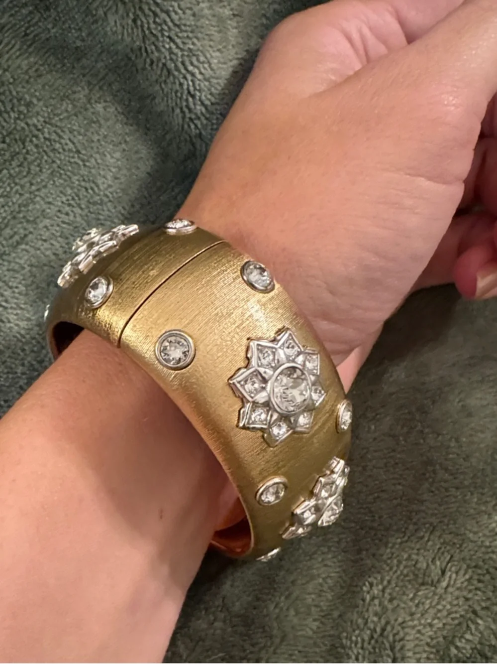 Brighton Eleganza Gold Crystal Floral Cuff Bracelet - double sided